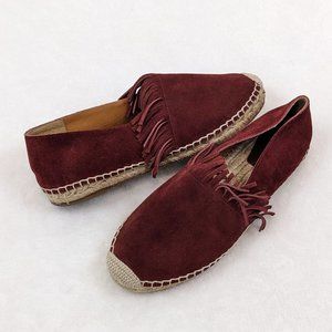 Chloé Fringe Suede Espadrille Flats Claret Maroon